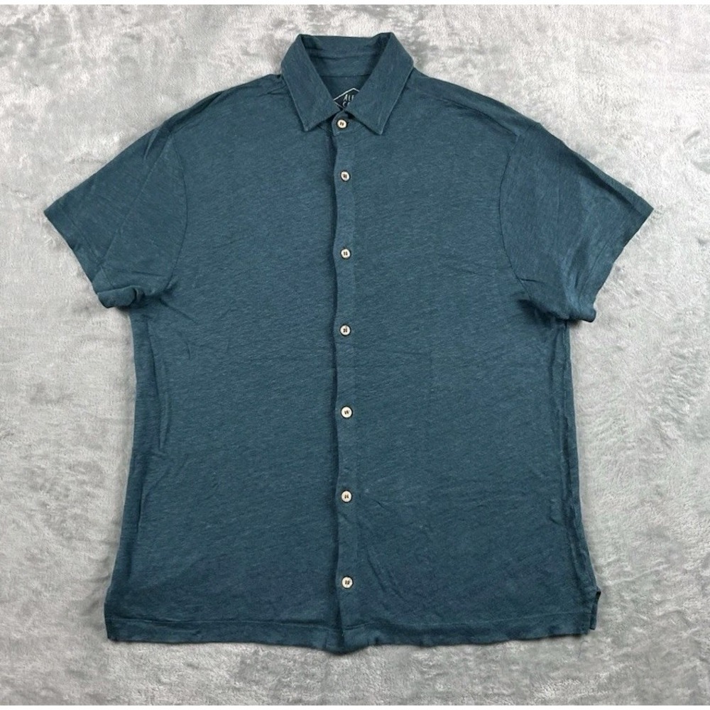Alex Crane Shirt Mens Small Blue Green Knit Ola Linen Short Sleeve Button Casual